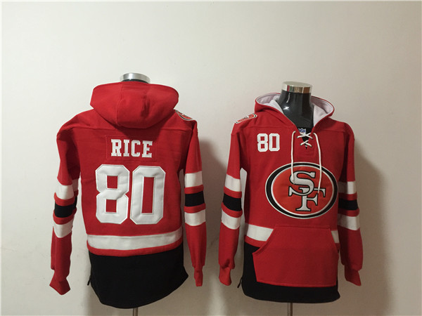 Men's San Francisco 49ers #80 Jerry Rice Red/Black Ageless Must-Have Lace-Up Pullover Hoodie